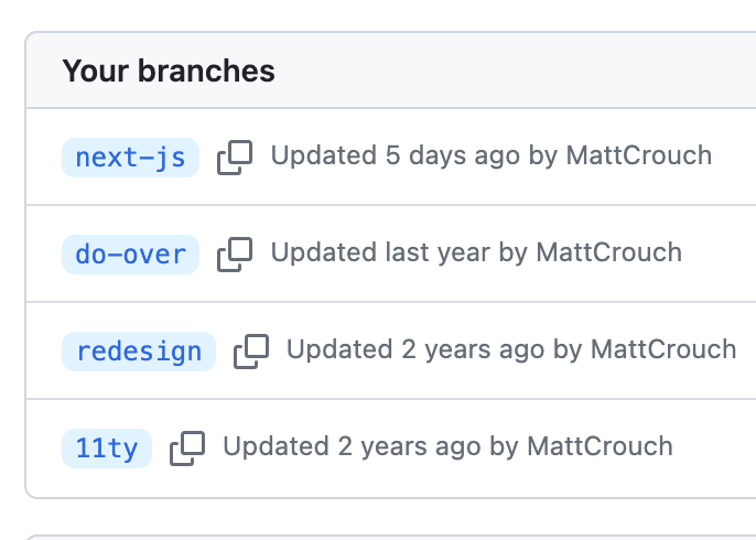 Different branches showing different versions